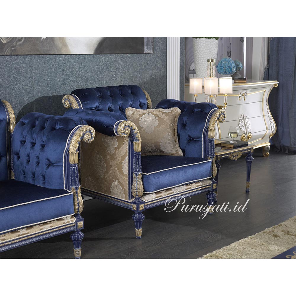 Set Sofa Kursi Tamu Klasik Warna Biru Harga Murah