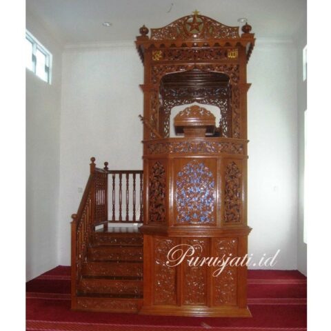 Mimbar Masjid Ukir Kerawang Tangga Samping