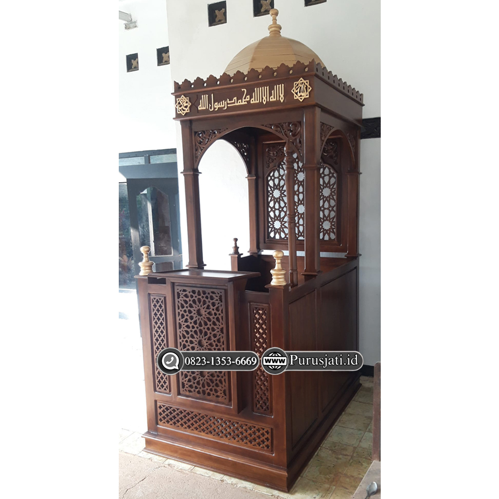 Jual Mimbar Masjid Ukiran Timur Tengah Bahan Kayu Jati Harga Murah