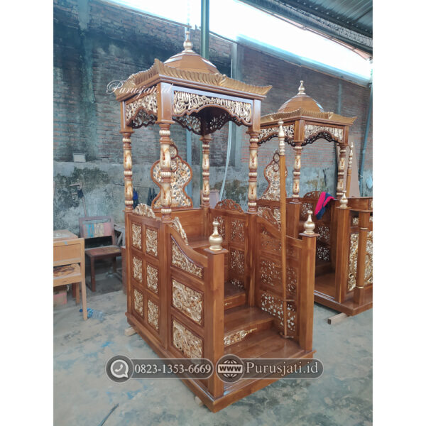 Jual Mimbar Masjid di Depok Model Ukir Atap Kubah