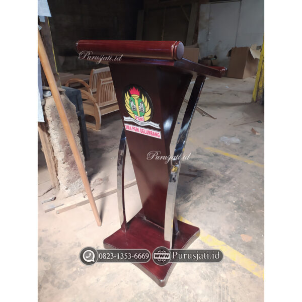Podium SMA PGRI Gelumbang Model Minimalis Stainless Kayu Jati